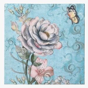 Floral Rose on Blue Luncheon Paper Napkins, 20 ct